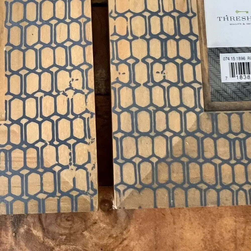 Threshold Natural Wood Picture Frames Set of 4 Blue Geometric Overlay